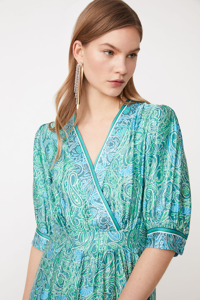 Carly - Long satin dress with floral print - Suncoo HK