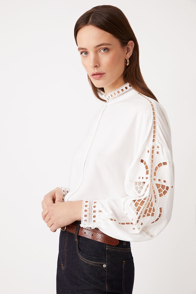 Louise - Fancy shirt with guipure detail - Suncoo HK