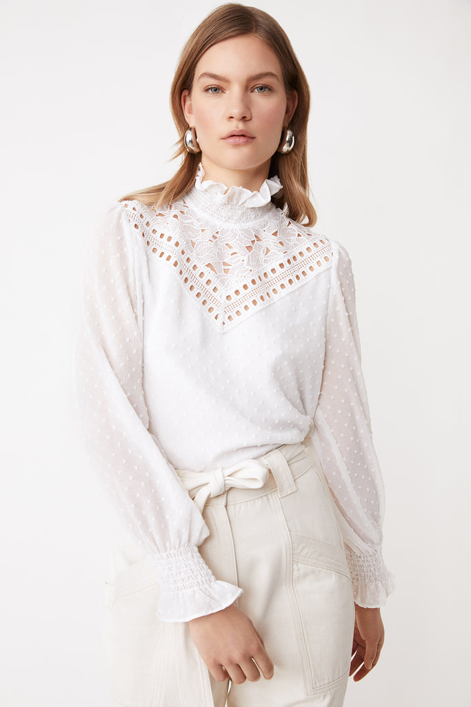 Loana - Buttoned dotted swiss fluid lace blouse - Suncoo HK