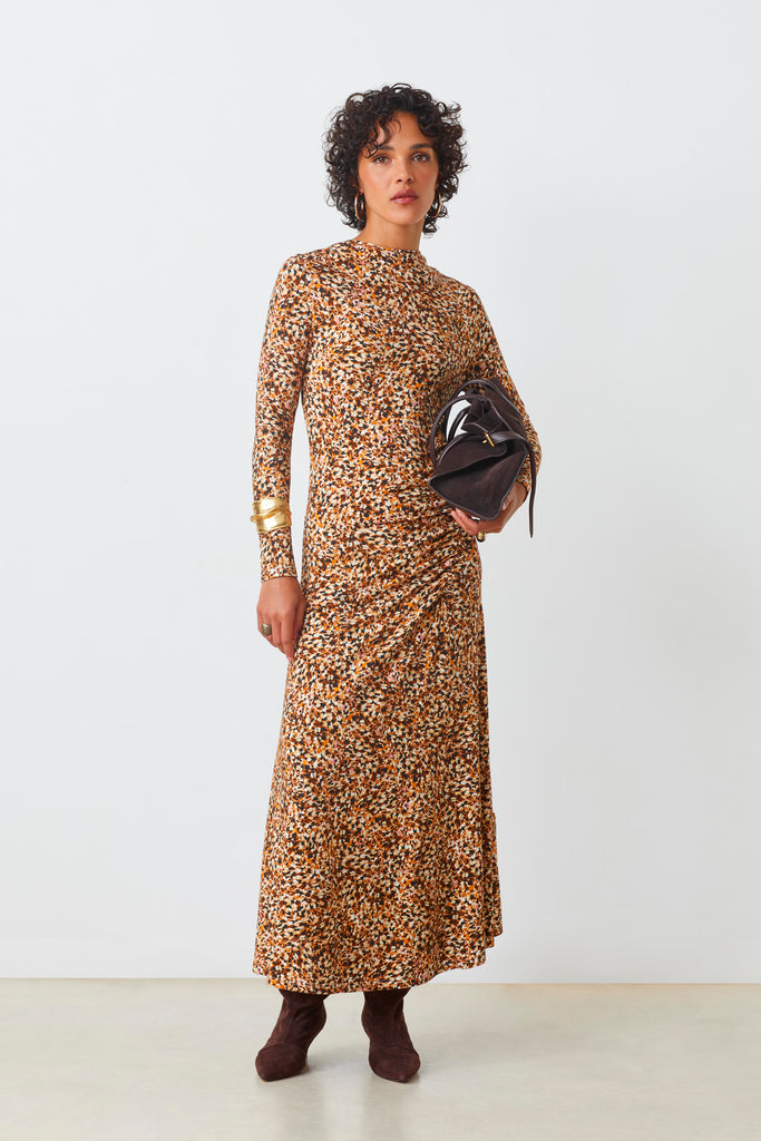 CESARIA - Camel print long dress - Suncoo HK