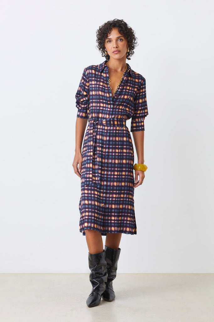 CECILY - Buttoned tartan-effect dress - Suncoo HK