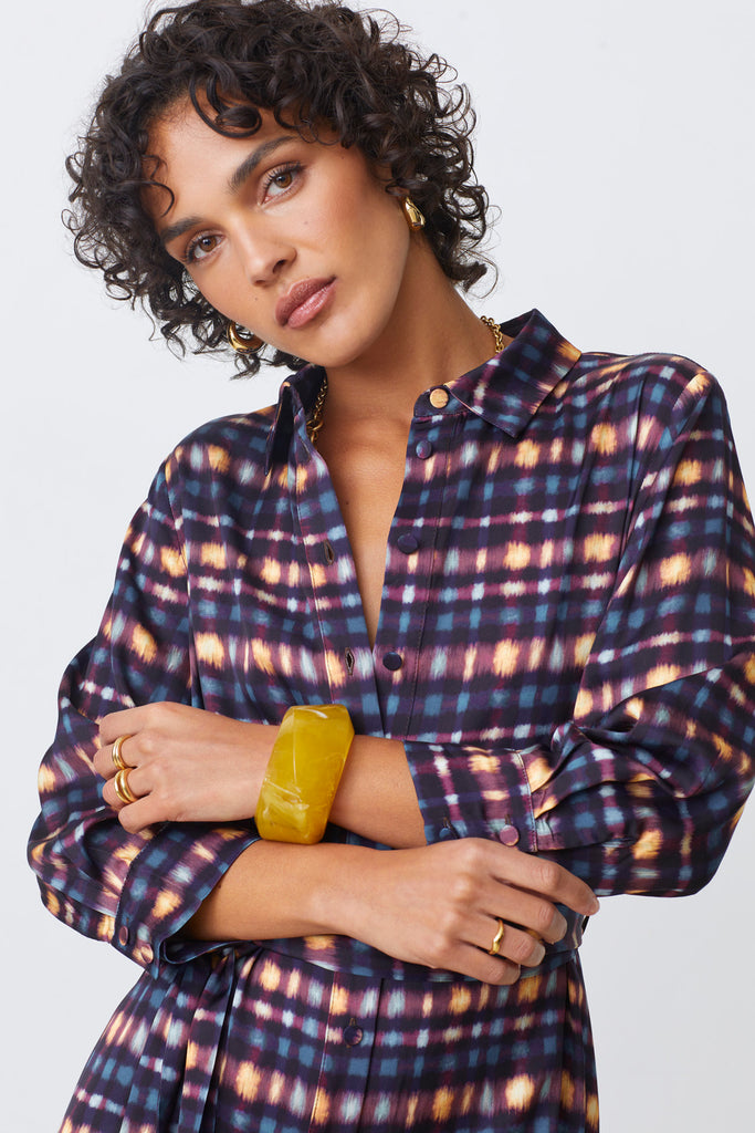 CECILY - Buttoned tartan-effect dress - Suncoo HK