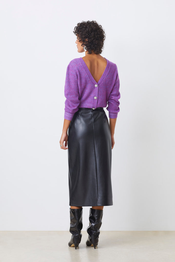 FRIDA - Black faux leather midi skirt - Suncoo HK