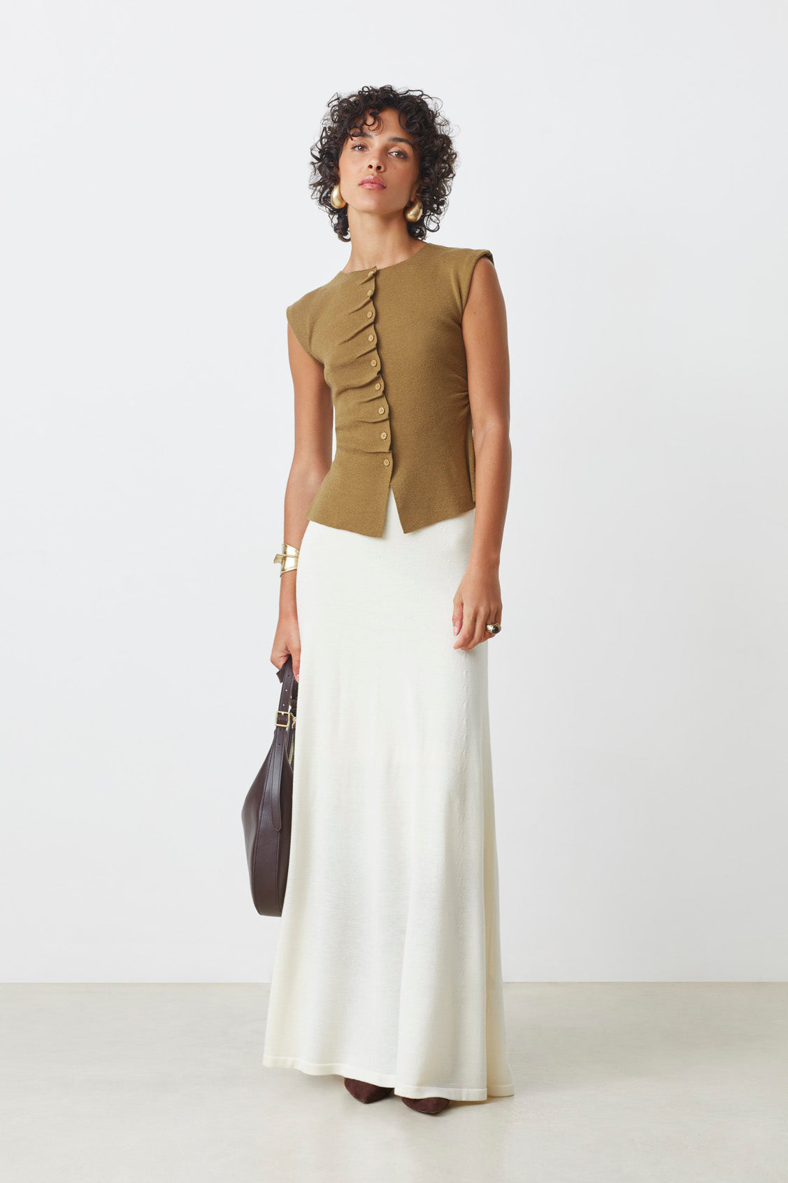 GAMIRA - White button-down pleated cardigan | Suncoo HK