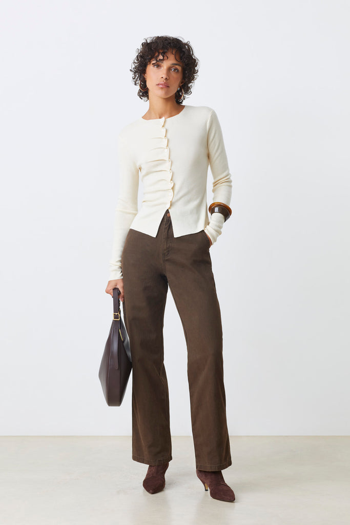 GAMIRA - White button-down pleated cardigan - Suncoo HK