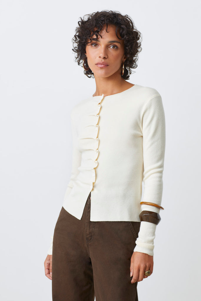 GAMIRA - White button-down pleated cardigan - Suncoo HK