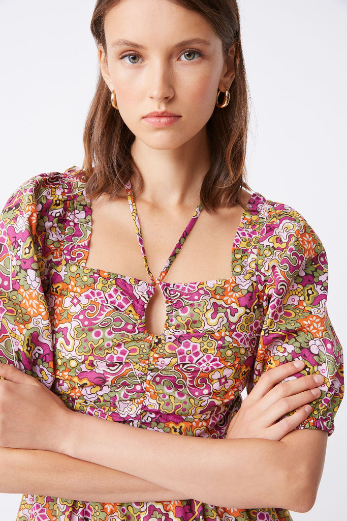Castille - Printed short dress with ruffles - Suncoo HK
