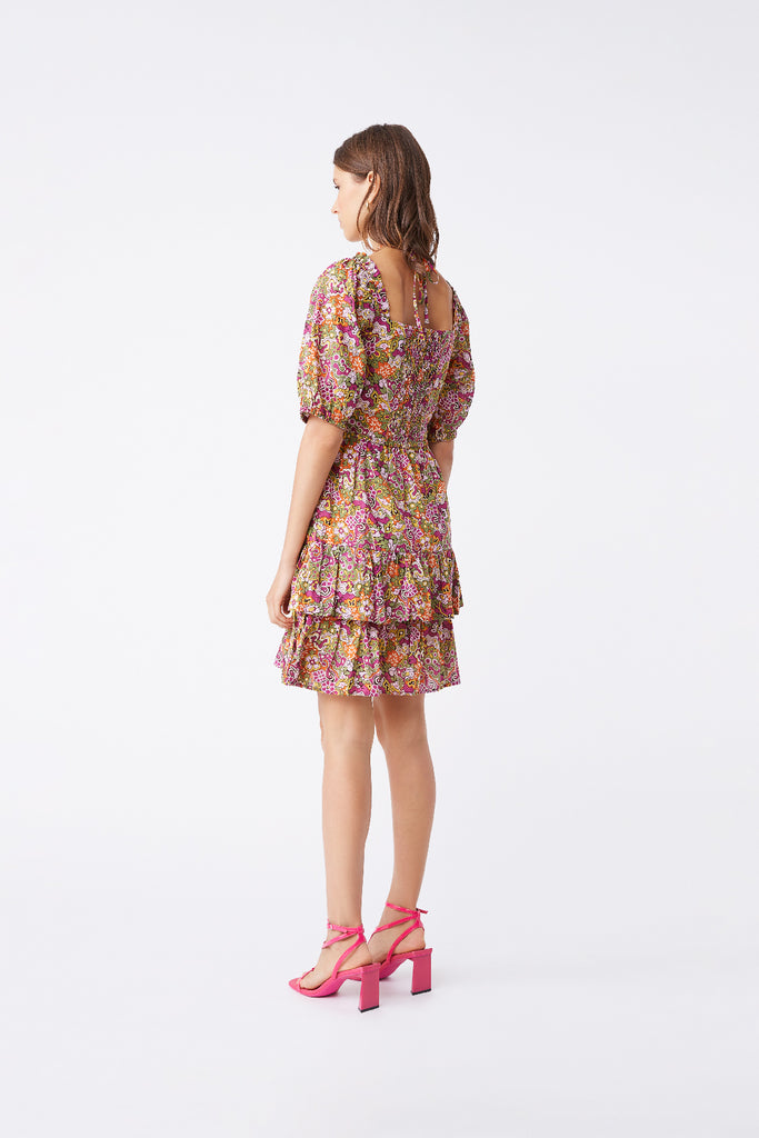 Castille - Printed short dress with ruffles - Suncoo HK