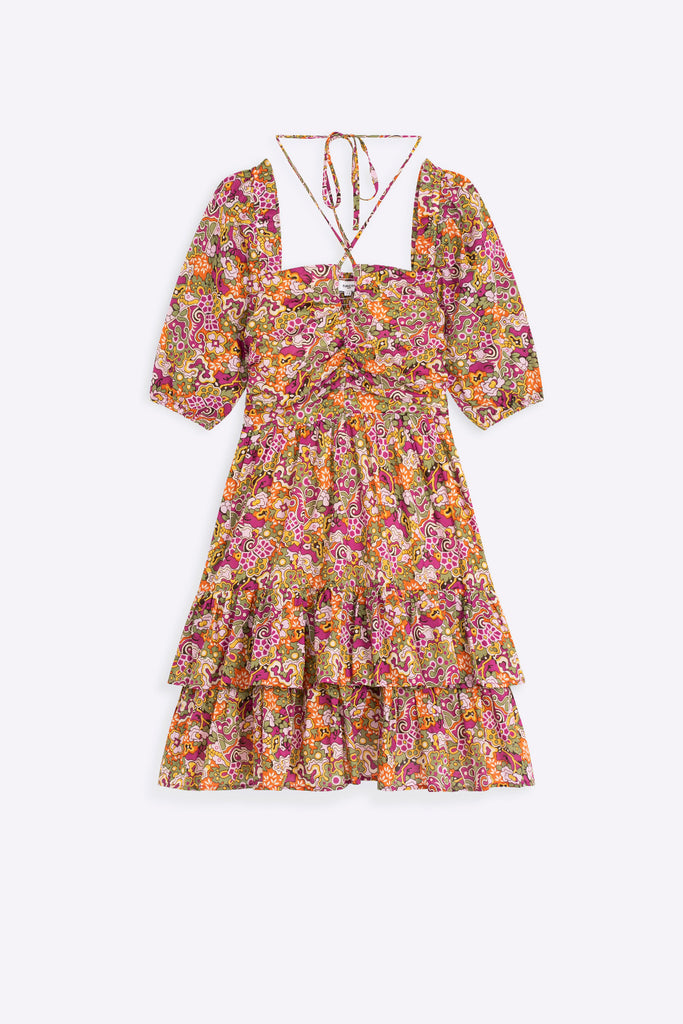 Castille - Printed short dress with ruffles - Suncoo HK