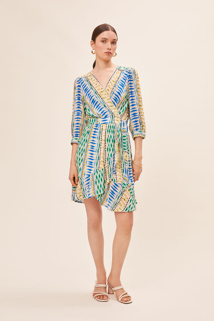 Carol - Geo ethnic print short wrap dress - Suncoo HK
