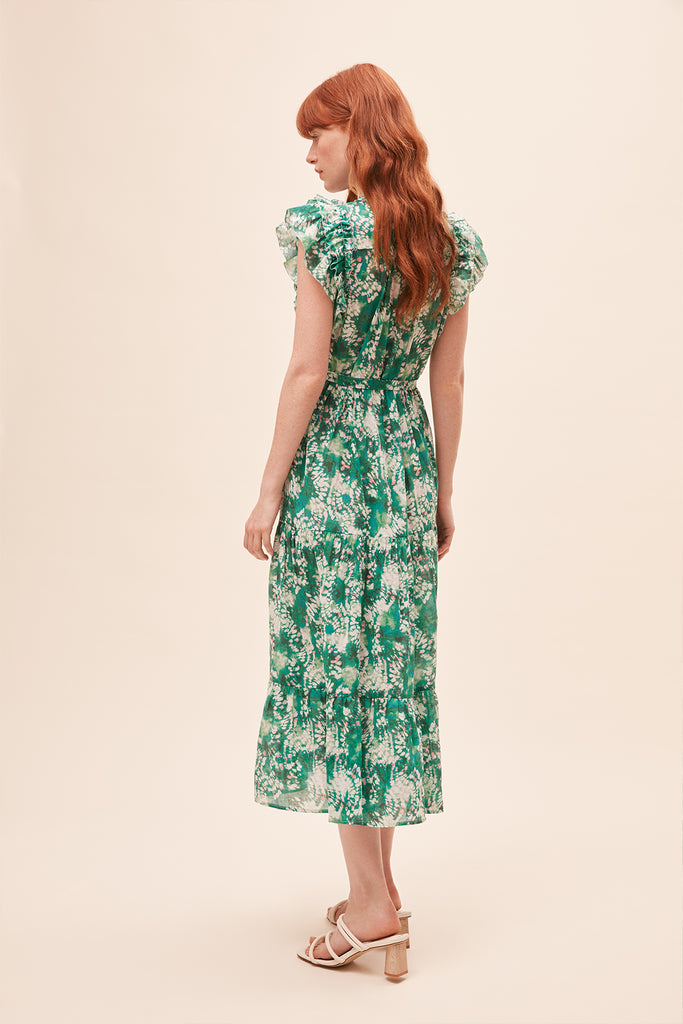 Calipso - Long green print cotton dress - Suncoo HK