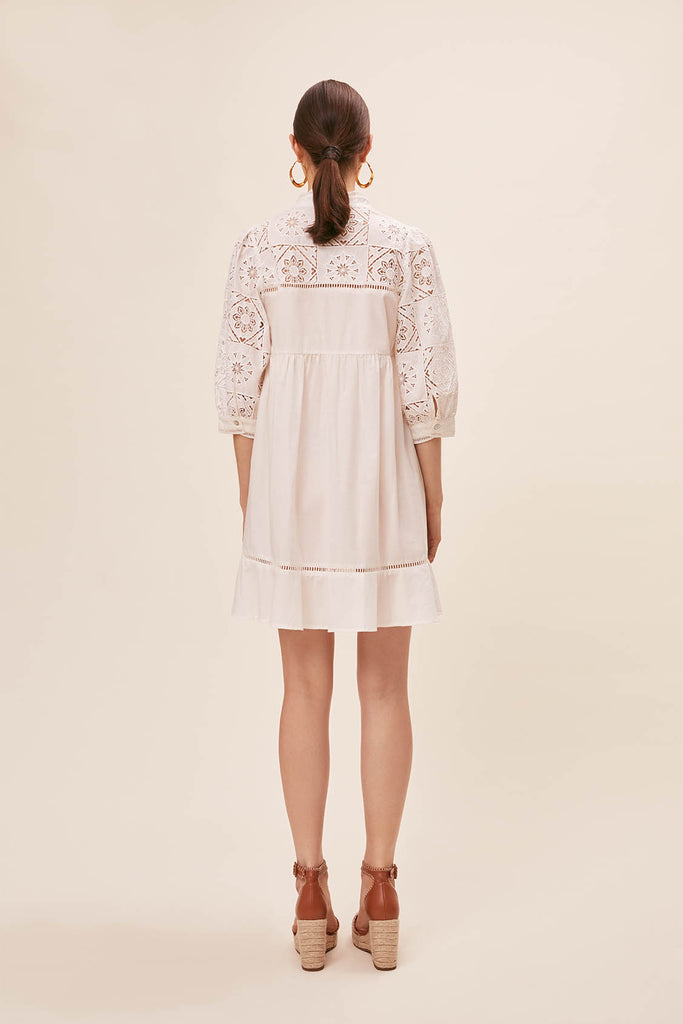 Ceylan - Cotton embroidered short dress with crochet effect - Suncoo HK
