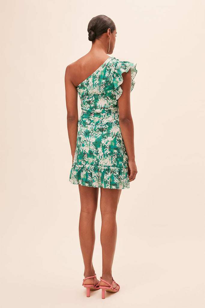 Cherry - Green print one shoulder short dress - Suncoo HK