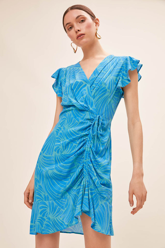 Calie - Gathered lagoon shell print short dress - Suncoo HK
