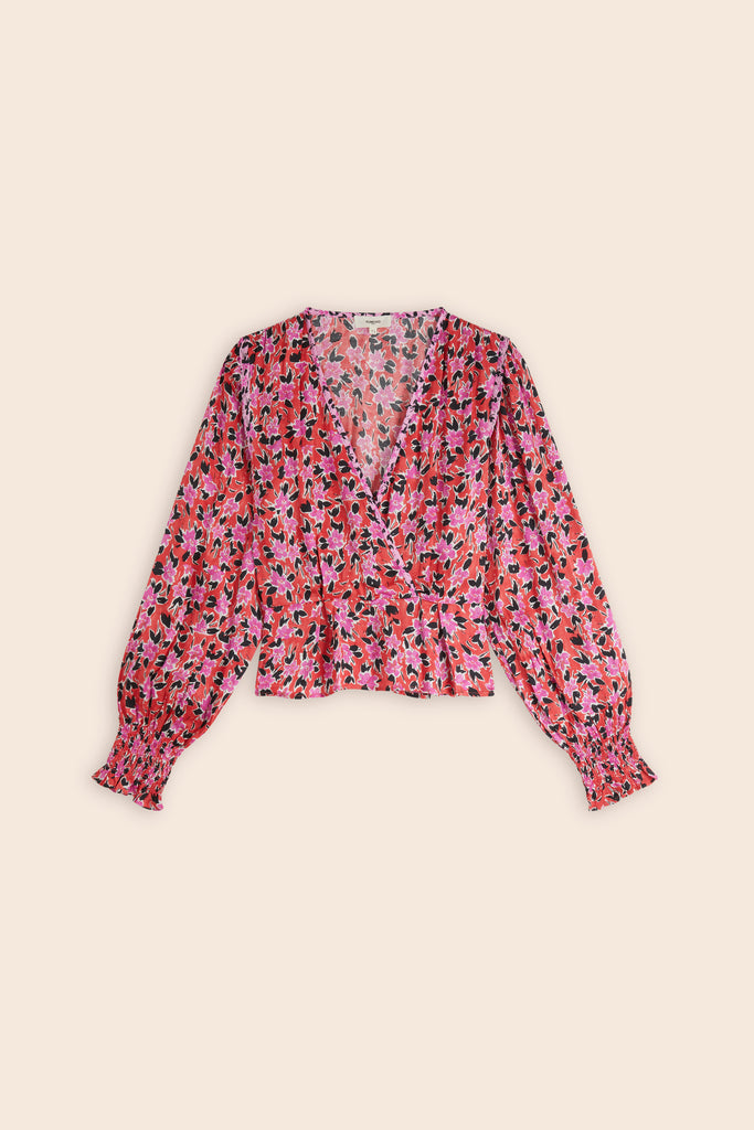 Lain - Red floral print fluid blouse - Suncoo HK