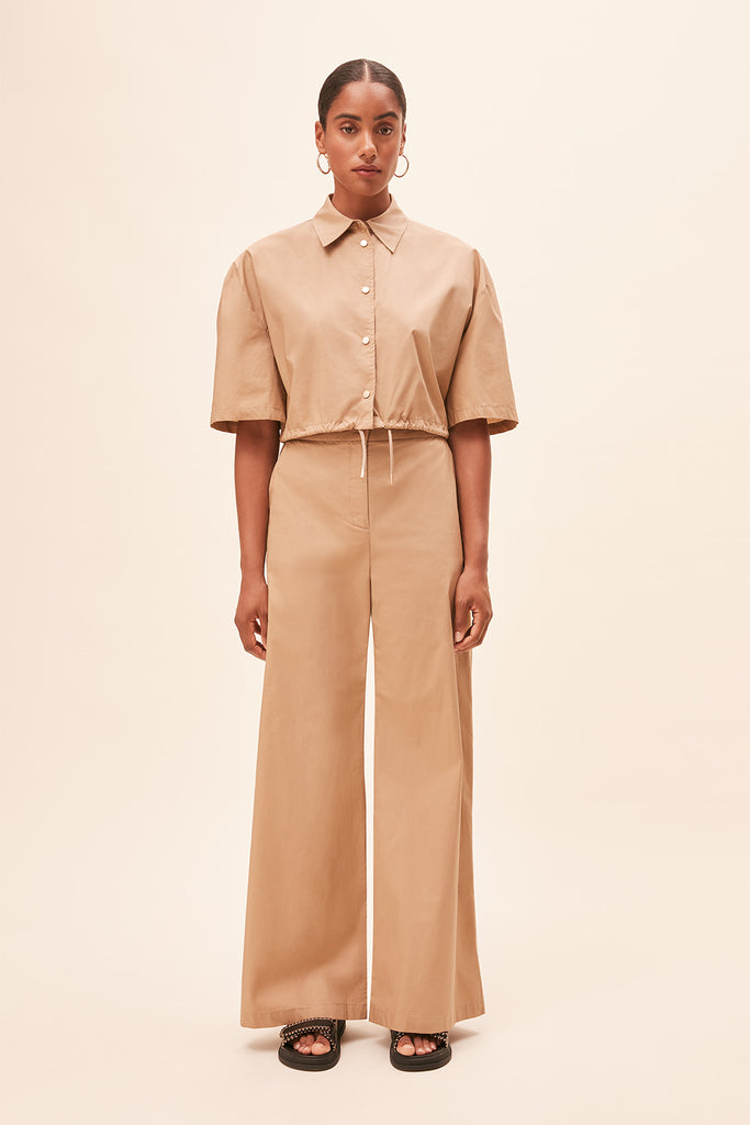 Lucie - Black cotton oversized short blouse - Suncoo HK