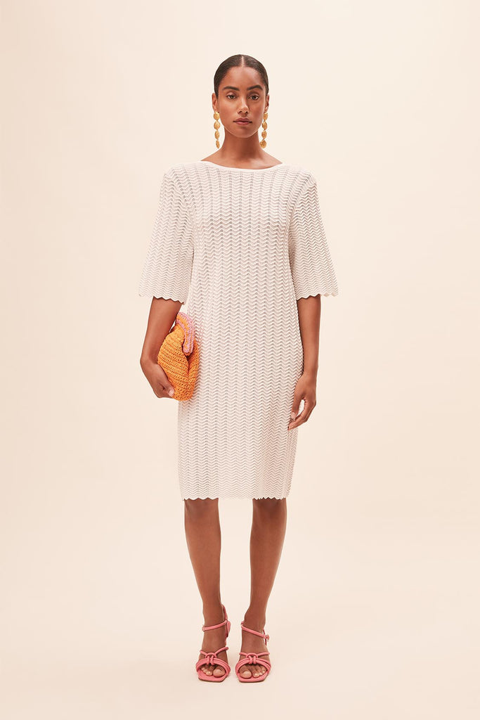 Chella - White textured knit backless dress - Suncoo HK