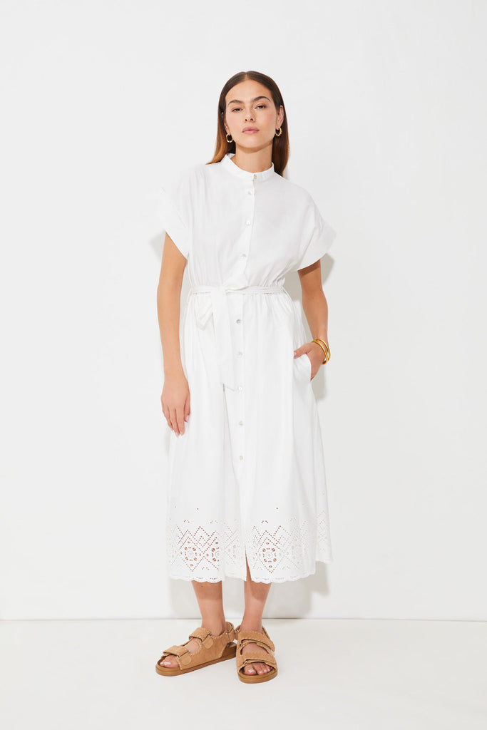 CEYLAN - White Embroidered Buttoned Midi Dress - Suncoo HK