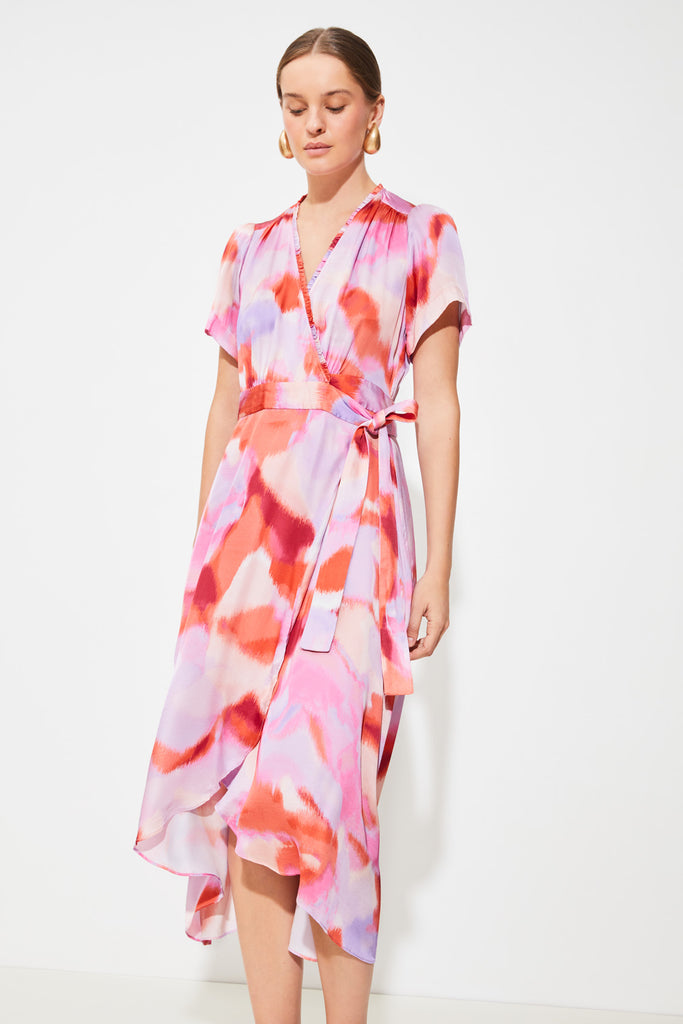 CLELIE - Fuchsia Print Wrap Dress - Suncoo HK