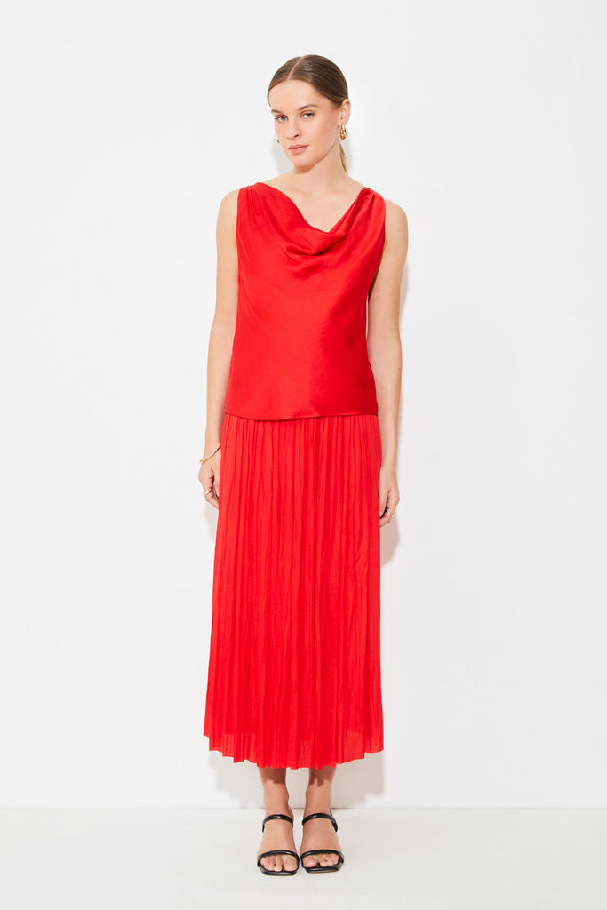 FUN - Pleated Satin Midi Skirt - Suncoo HK