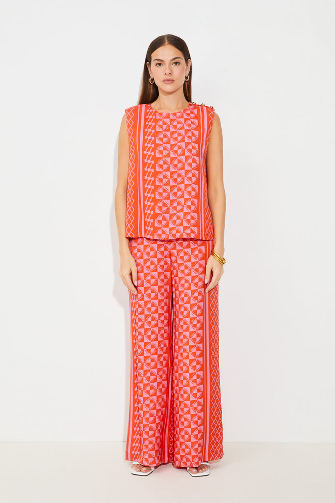 LENZO - Sleeveless Blouse With Geranium Solar Print - Suncoo HK