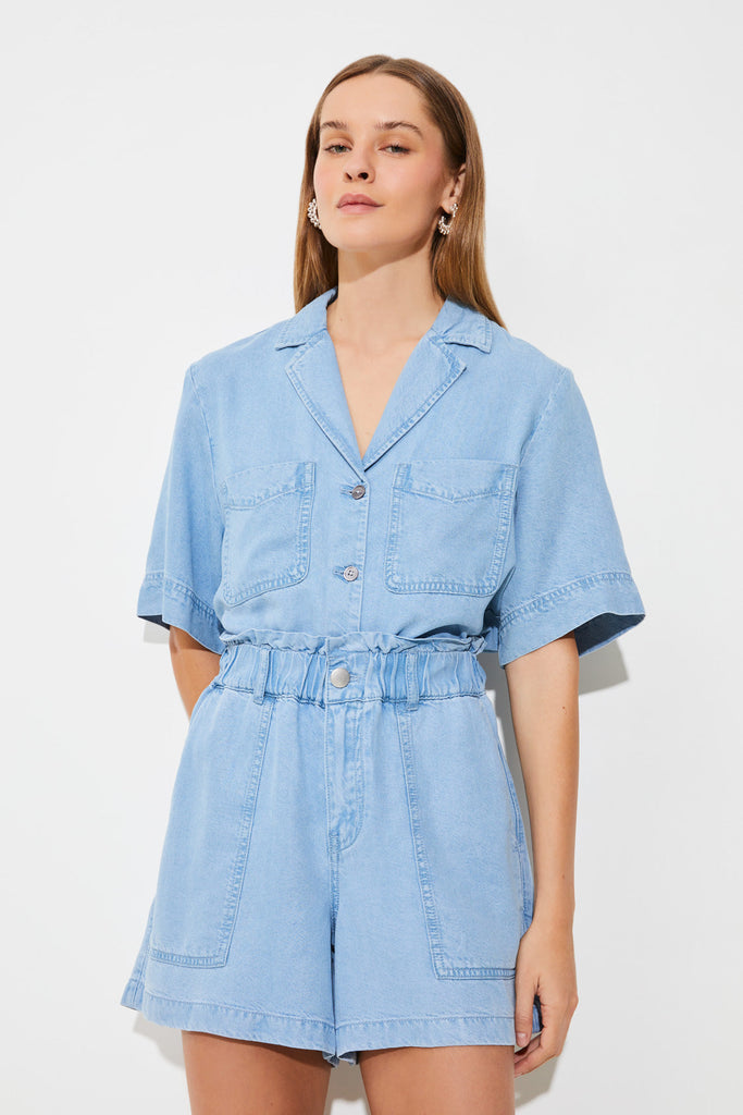 KIKI - Light Denim Paper Bag Shorts - Suncoo HK
