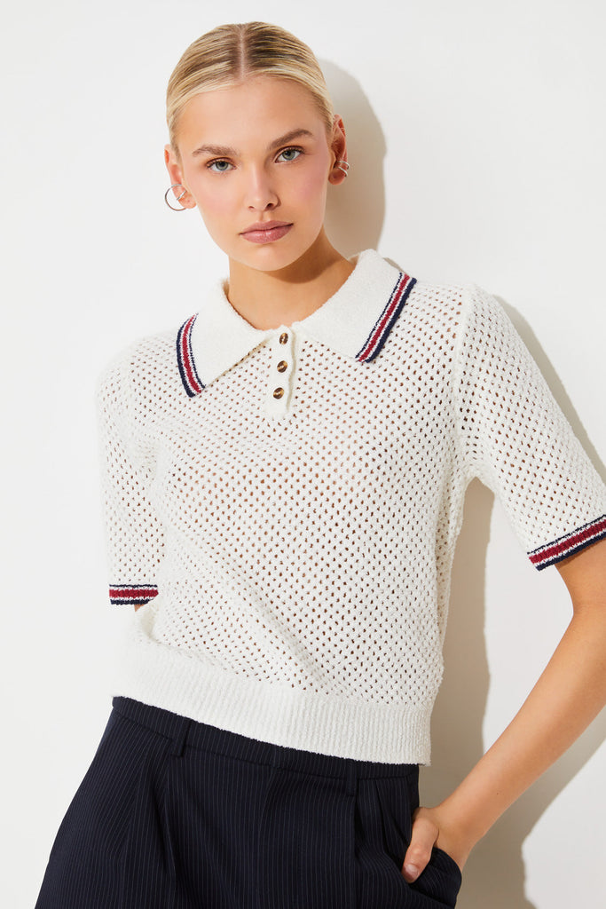 PERIGUE - Cropped Openwork Polo Jumper - Suncoo HK