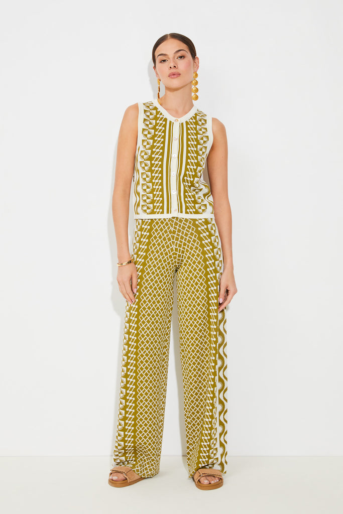 GABLESI - Sleeveless Khaki And White Jacquard Cardigan - Suncoo HK