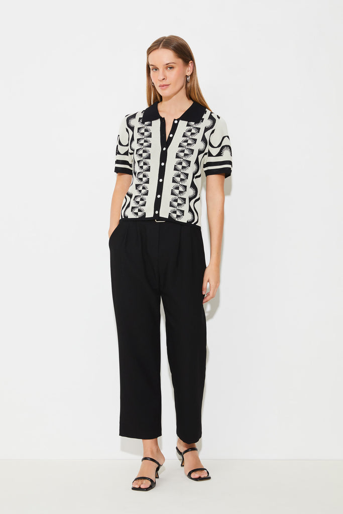 GABERA - Black And White Jacquard Polo Jumper - Suncoo HK