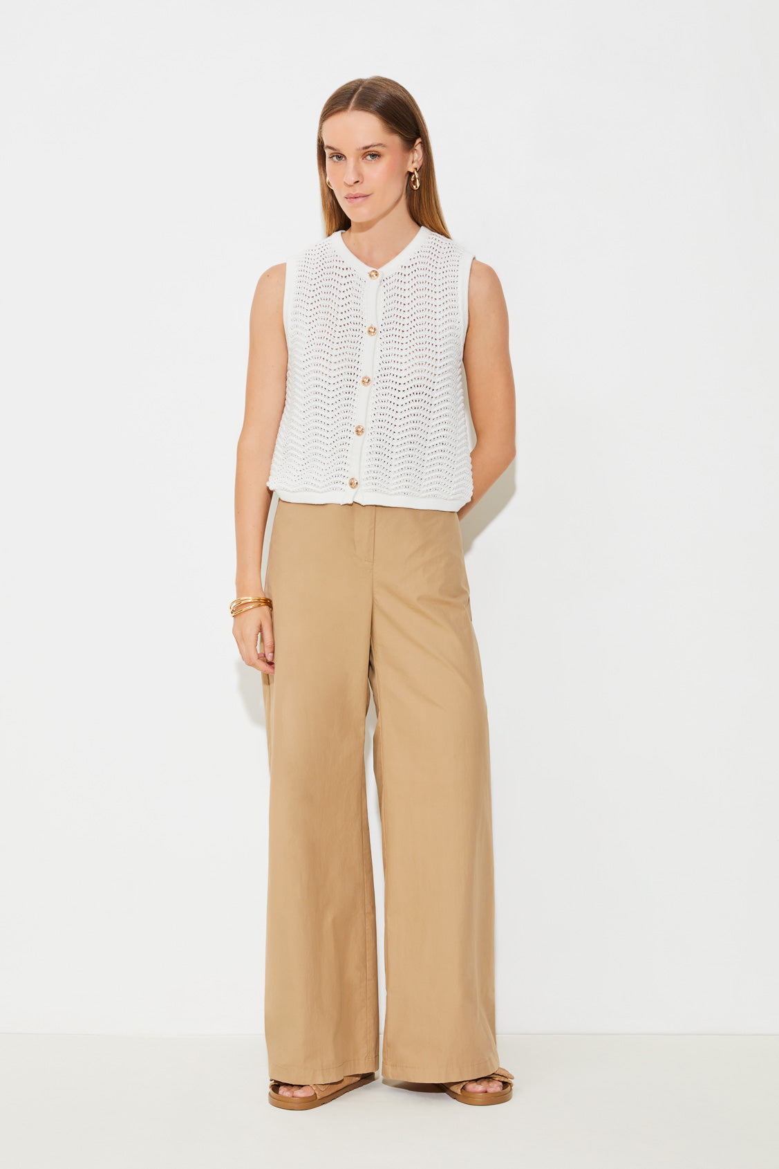 アンサンブル flower eyelet sleeveless cardigan set Biffxeu Apricot Sweater Vest for Women Knit Sleeveless