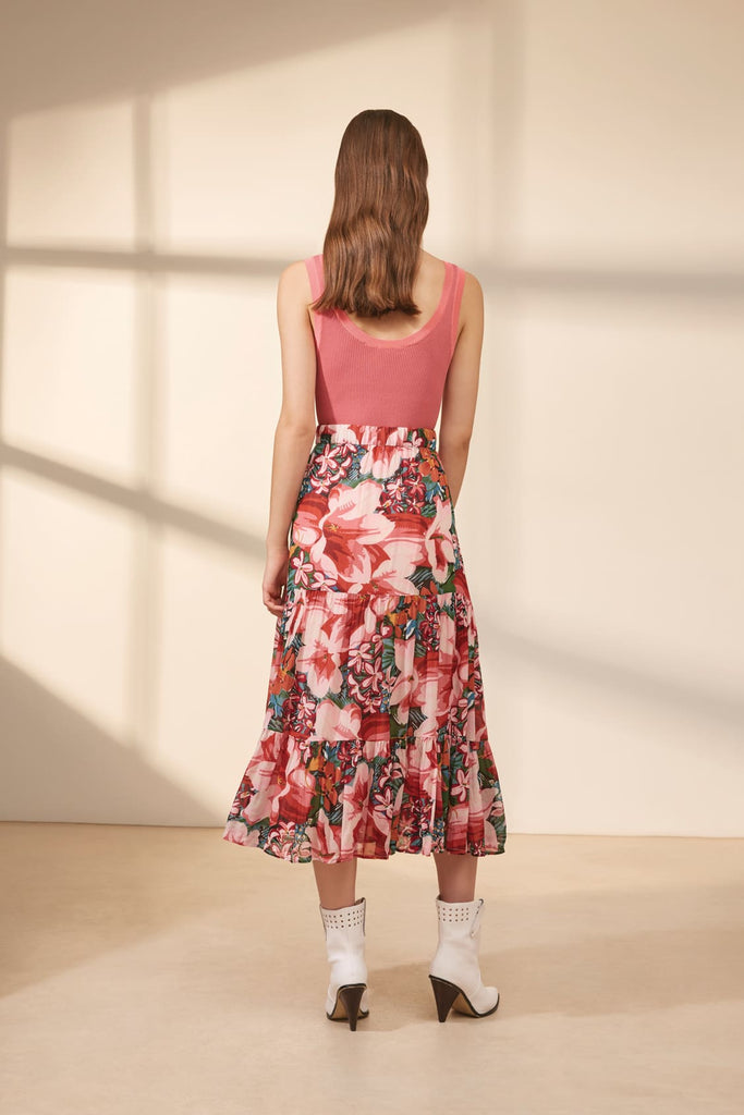 Fresca - Tropical Floral Print Buttoned Skirt - Suncoo HK