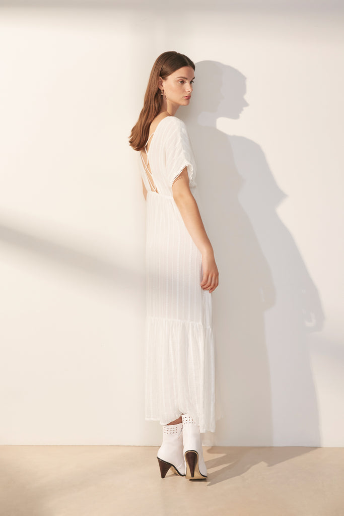 Carlota - Bohemian Fancy Embroidered Striped Long Dress With Back Details - Suncoo HK