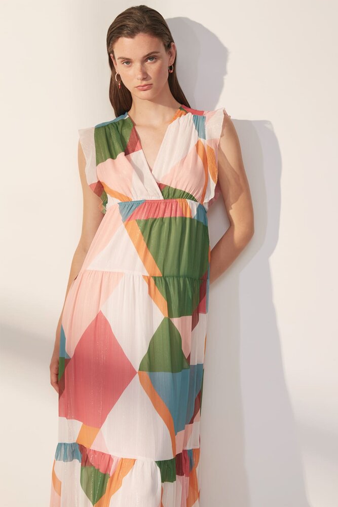 Chona - Fluid long multicolour graphic print dress - Suncoo HK