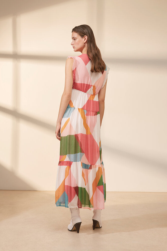 Chona - Fluid long multicolour graphic print dress - Suncoo HK