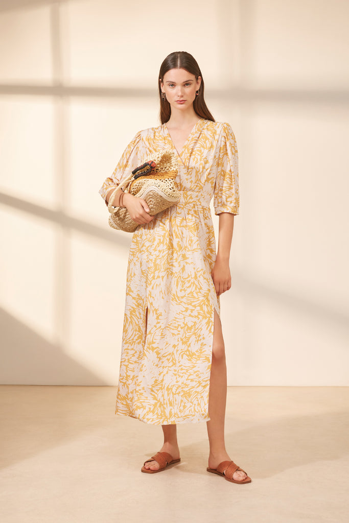 Caty - Two-coloured leave print long dress - Suncoo HK