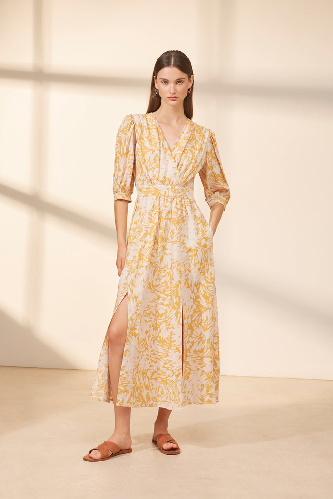 Caty - Two-coloured leave print long dress - Suncoo HK