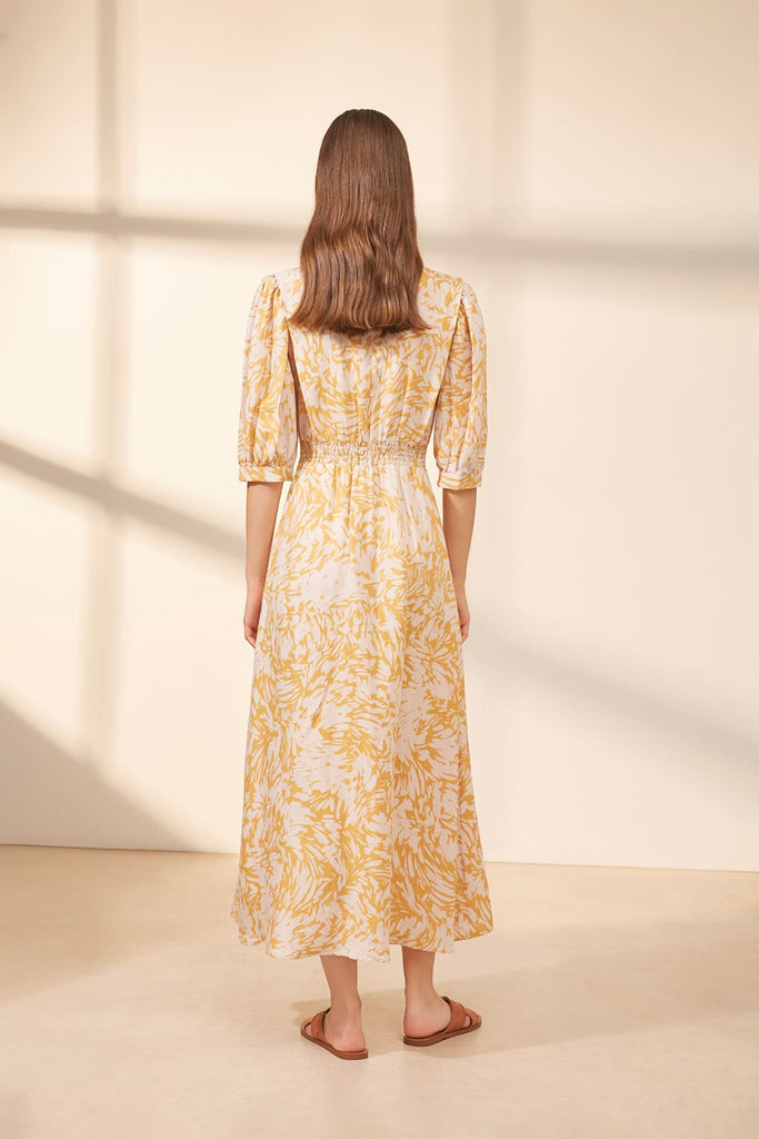 Caty - Two-coloured leave print long dress - Suncoo HK