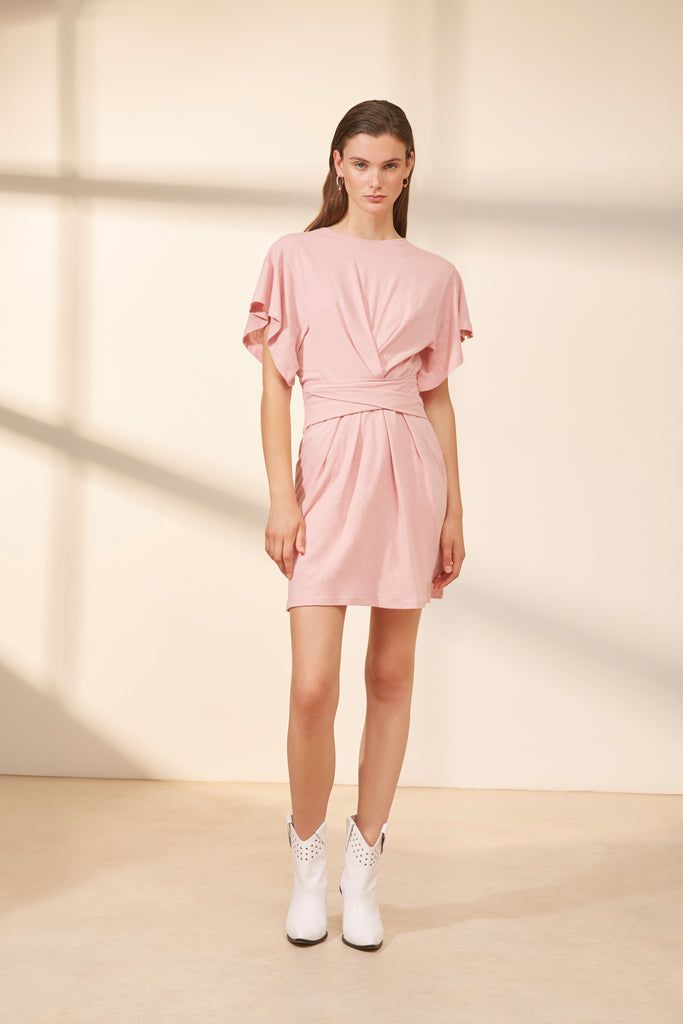 Cesaire - Belted Short T-Shirt Dress With Pleated Details - Suncoo HK