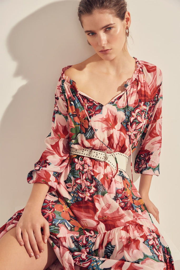 Clancy - Tropical Floral Print Bohemian Long Dress - Suncoo HK