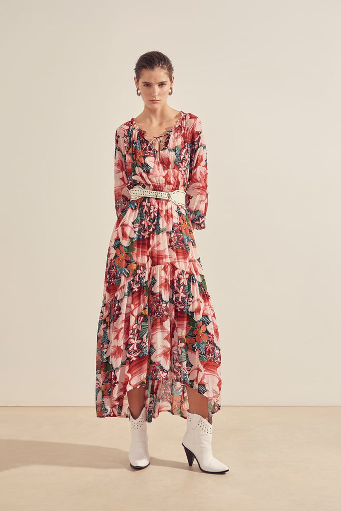 Clancy - Tropical Floral Print Bohemian Long Dress - Suncoo HK