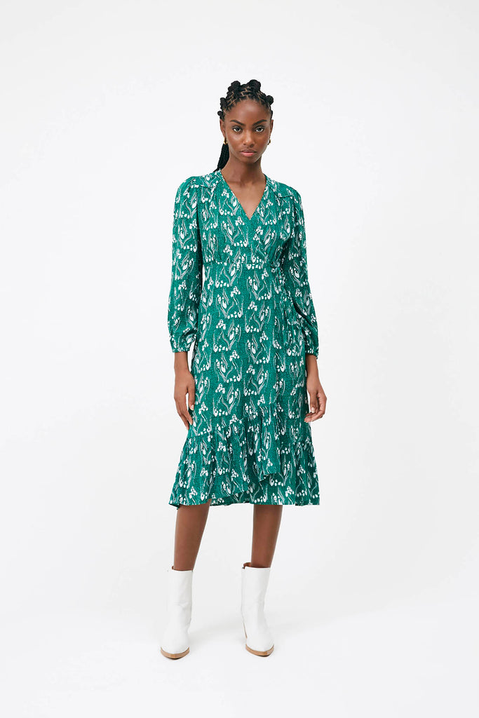 Calie - Green Floral Print Wrap Dress - Suncoo HK