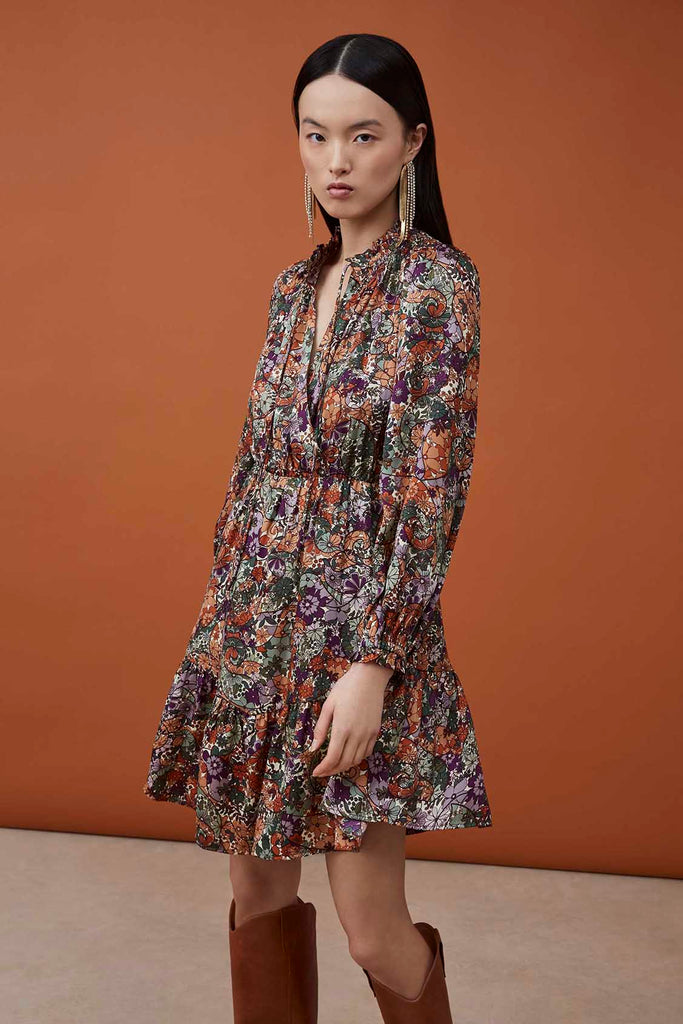 Chade - Seventies Floral Print Fluid Short Dress - Suncoo HK