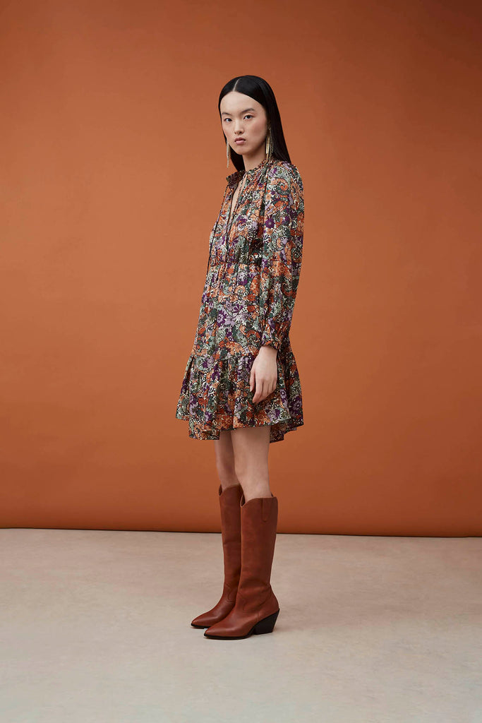 Chade - Seventies Floral Print Fluid Short Dress - Suncoo HK