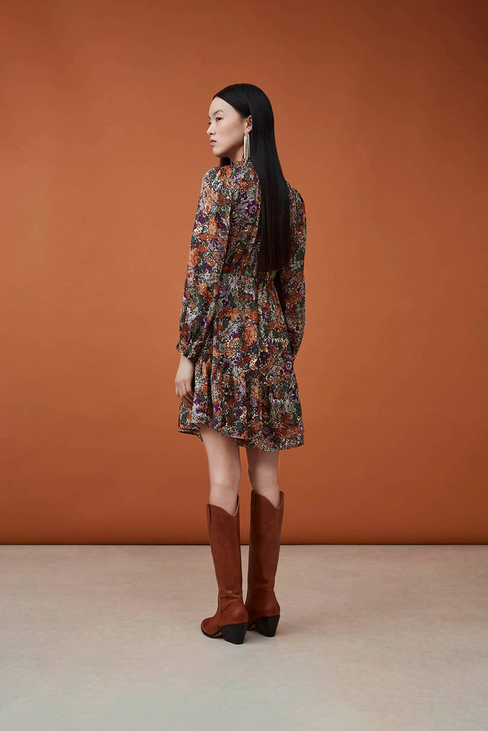 Chade - Seventies Floral Print Fluid Short Dress - Suncoo HK