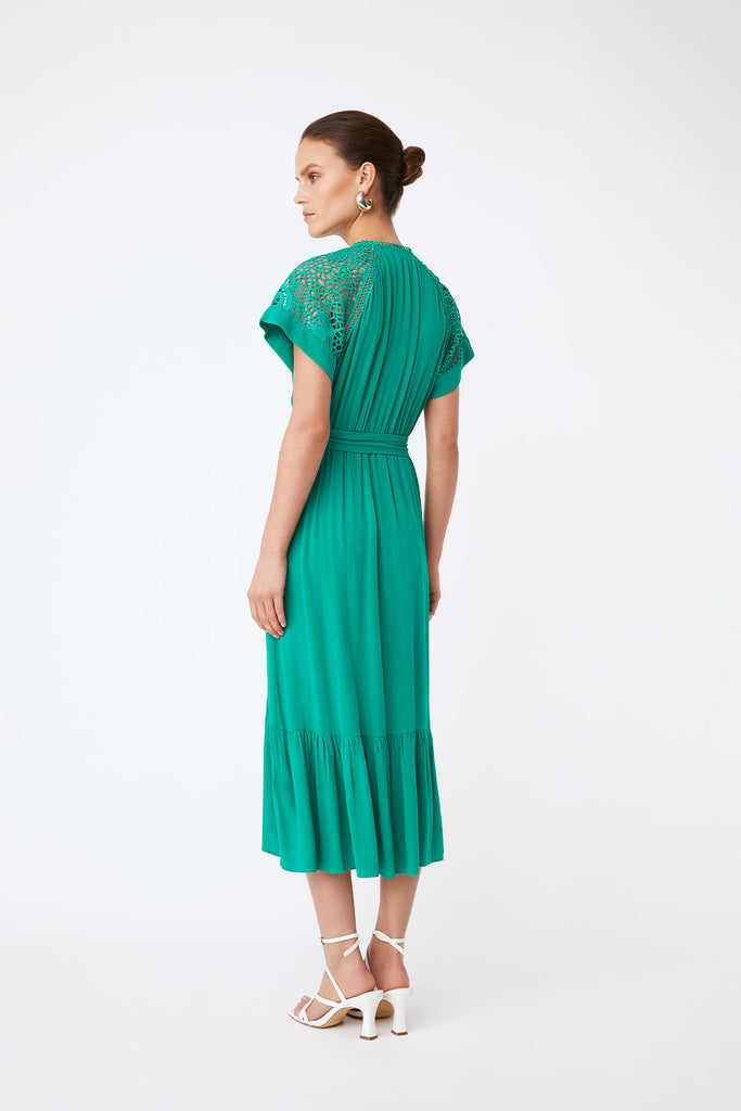 Clelya - Long fluid dress with lace details - Suncoo HK