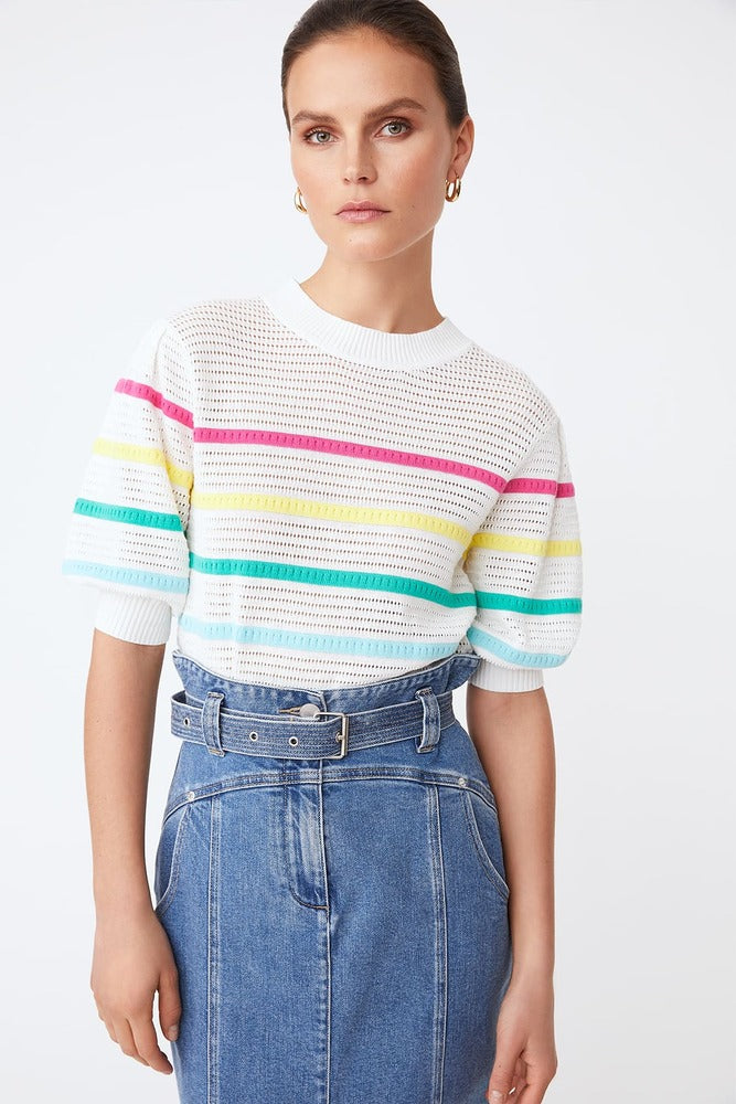 Pridy - Striped Jumper With Openwork Details - Suncoo HK