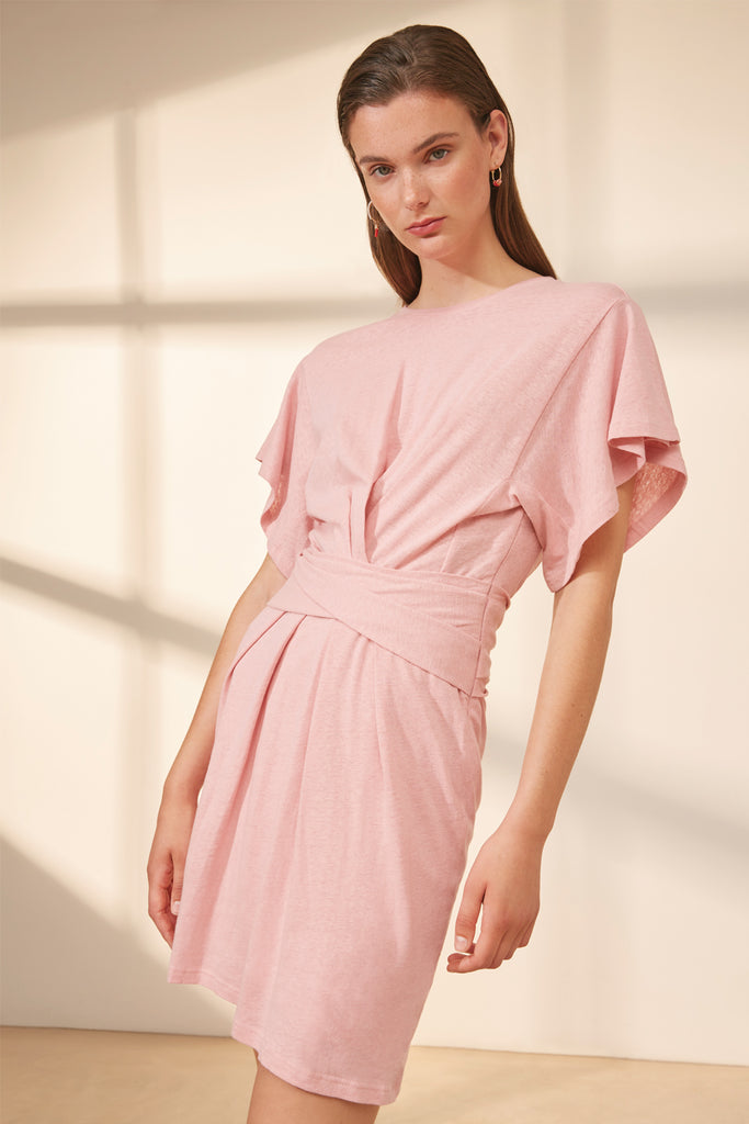 Cesaire - Belted Short T-Shirt Dress With Pleated Details - Suncoo HK