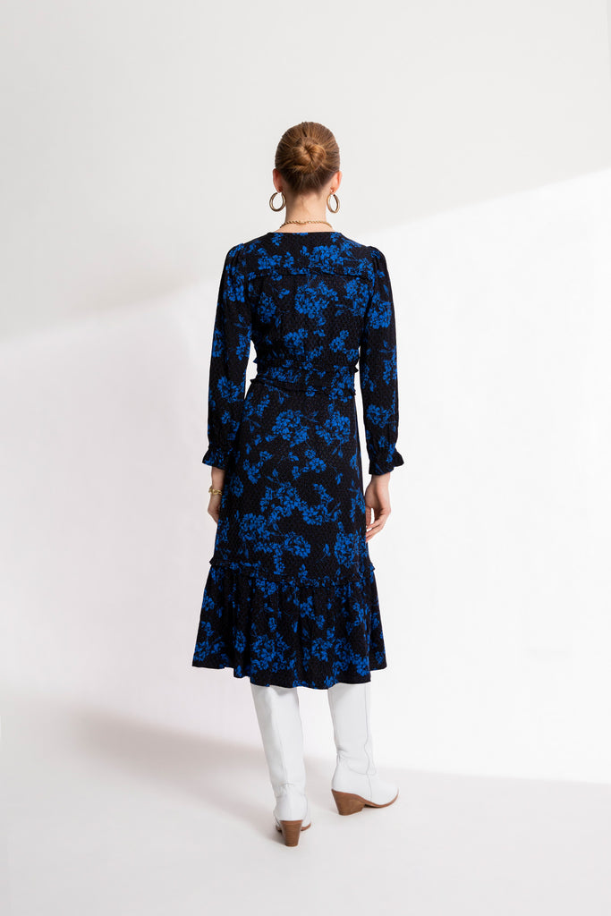 Ciara - Two-Coloured Midi Floral Printed Dress - Suncoo HK