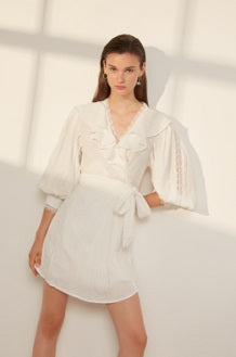 Caleb - Wrap Dress With Lace And Ruffles Details - Suncoo HK