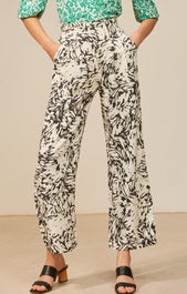 Jessie - Two-Coloured Leave Print Fluid Pants - Suncoo HK